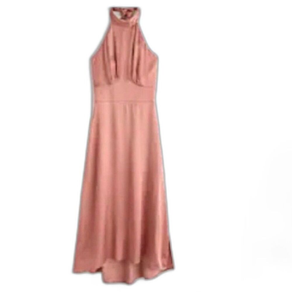 Abercrombie & Fitch Mauve Rose Satin HalterNeck A-Line Midi Slip on Dress Sz M